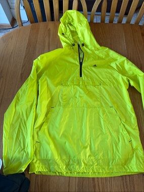 adidas Neon Yellow Hooded Pullover Windbreaker